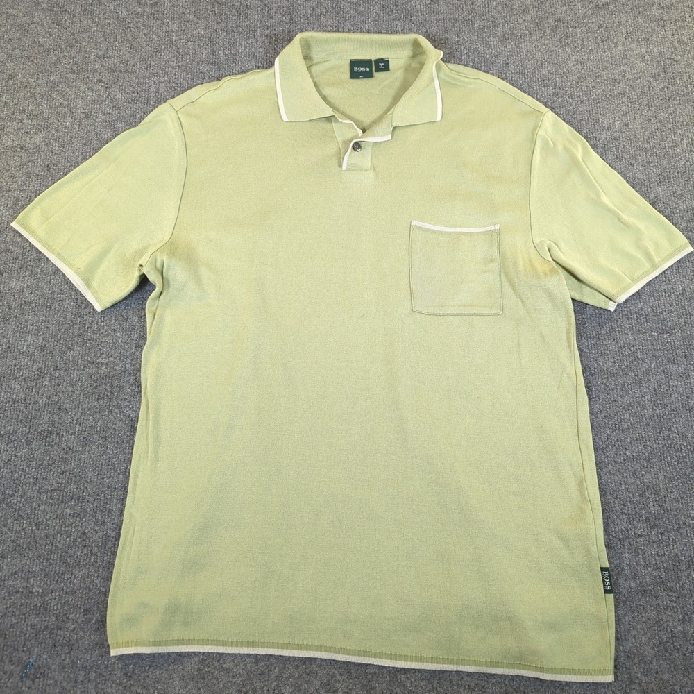 Hugo Boss Golf Mens Green Cotton‎ Knit Short Sleeve Pocket Polo Shirt M #2584